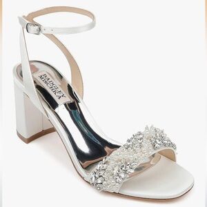 Badgley Mischka Satin Embellished Soft White Tellisa Heels